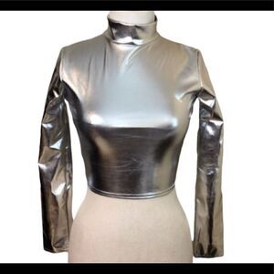 Mock neck silver latex  top. S/M~8.  NWT